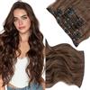 Elailite Extension Capelli Clip in Hair Extensions Ondulate Marrone Scuro/Castano Chiaro, 6 Fasce Separate Colorate 55cm Capelli Mossi Sintetici 150g