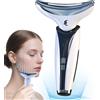Calason Dispositivo di Bellezza Antirughe, EMS Lifting Riscaldante 45°C, Massaggiatore Viso e Collo a 4 Modalità con Luce LED Multicolore, Rassodante per Doppio Mento