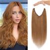 MY-LADY Extension Capelli Veri con Filo Invisibile, Secret Wire Hair Extensions 35cm Marrone Chiaro Extension Un Pezzo Naturale per Donna #06 Colori 60g con Cordino Regolabile
