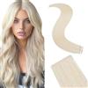 Silk-co Invisibile Extension Capelli Veri Biadesivo, Extension Biadesive Capelli Veri 10pz 20g, 25cm Estensioni di Capelli Umani Adesive, 60 Biondo Platino
