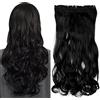 SEGO Extension Capelli Clip Ricci Lunghi Neri Fascia Unica Ondulata Sintetica One Piece con 5 Clips 3/4 Full Head 120g 17 Inch 43cm - Nero Scuro
