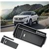 BIXUAN Vano Portaoggetti con Peugeot 3008 5008 GT/DS7 Crossback 2017-2024 Citroën C5 Aircross 2018-2025 Bracciolo Secondario Scatola Organizer da Braccioli Tappetino Antiscivolo,Immagazzinaggio