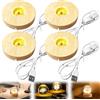 GAOUTO 4 basi in legno a LED, 3 colori, illuminazione in legno regolabile, base di luce a LED, in legno, supporto USB, rotondo, per display, cristallo, vetro, acrilico, resina