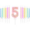 mciskin Macaron, set di candele per il 5° compleanno, decorazioni per il 5° compleanno delle ragazze, 12 candele a spirale pastello e numero 5 per torta, topper per torta arcobaleno per decorazione