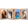 CAAGGMM Cornice Portafoto per 4 Foto Pieghevole, 10 x 15 cm Cornice Portafoto in legno con Cerniera e Pannello Acrilico Trasparente, per Decorare la Camera da letto e il Soggiorno(Colore del Legno)