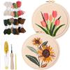 Penitue Kit Punch Needle, Modello Girasole e Tulipano Fai da Te Ricamo Floreale, Set Iniziale per Adulti Principianti Bambini con Tessuto Stampato Filati Aghi da Cucito Telaio Ricamo Infila-Fila