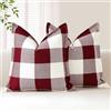 Sungeek - Set di 2 copricuscini in stile Buffalo Check, 60 x 60 cm, in lino, decorativi, a quadri, con bordo cucito, per divano, letto, soggiorno, 24x24 pollici (Bianco e Rosso)