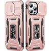 OLHAOMAO Cover per iPhone 13 Pro con Support À 360°,[Anello Magnetico Cavalletto][Copertura Fotocamera Scorrevole] Caso di Protezione delle lenti Militare per iPhone 13 Pro, 6,1,Rosa