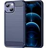 owlhold Cover per iPhone 13 Mini, Custodia Spazzolata e Fibra di Carbonio Morbido Silicone TPU Slim Fit Case, Antiurto, Antigraffio, Antiscivolo, Protezione Grado Militare, Blu