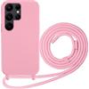 FERLAN Cover compatibile con Samsung Galaxy S24 Ultra,Custodia con Laccio Collana Tracolla Collo Liquido Silicone Antiurto TPU Antiurto AntiGraffio Protettiva Case,Rosa