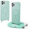 BGHHEU Magnetica Cover per iPhone 11 Pro con Cordino,[Compatible con Magsafe],Custodia Silicone con Regolabile Collana Sottile Morbida Case,Verde menta