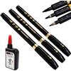 zizitips Set di 3 Penne Calligrafia Giapponese e Cinese, Brush Pen Shodo con Flacone d'Inchiostro Nero 15ml Ricaricabile, Punte Fine Medio Spesse per Scrittura, Disegno, Arte, Principianti e Scuola