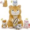 MorisMos Criceto Peluche 32cm, Marrone Criceto Mamma con 4 Bambino, Realistico Morbido Kawaii Giocattolo di Peluche Regalo per Bambini Compleanno Natale Deco