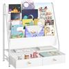 MAHANCRIS Libreria per Bambini, Scaffale a 4 Livelli con Tasche e 2 Cassetti in Tessuto, Adatta per Cameretta, Soggiorno, Studio, Bianco ABKBW7401