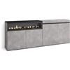 Skraut Home | Credenza, Mobile, Cucina | Madia, mobile ingresso | 200x75x35cm | 4 Porte | Camino elettrico | Stile moderno | Cemento