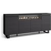 Skraut Home | Credenza, Mobile, Cucina | Madia, mobile ingresso | 200x87x35cm | 4 Porte | Camino elettrico | Design industriale | Stile moderno | Nero