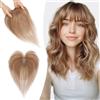 S-noilite Topper Capelli Umani per Donne, 13g Capelli Veri con Frangia, 27CM Frangia Fermaglio per Capello, Umani Toppers con 9x12CM Base in Pizzo, Topper Capello Veri per Diradati, Castano Chiaro #6