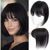 Lagomance Topper per capelli da donna con capelli umani veri, Topper per capelli da donna con frangia, frangia 100% capelli umani veri, 25,4 cm, base svizzera, extension per capelli diradati (nero