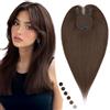 Elailite Hair Topper Donna Capelli Veri Clip in Silk Lace Marrone Scuro Protesi Toupee Toupet con Frangia Laterale (Handmade Base 8x11.5cm) 25cm 27g #2