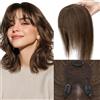 Elailite Hair Topper Donna Capelli Veri Clip in Silk Lace Marrone Fegato Protesi Toupee Toupet con Frangia Sottile (Handmade Base 8x11.5cm) 35cm 40g #2A
