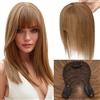 Elailite Hair Topper Donna Capelli Veri Clip in Silk Lace Marrone Chiaro Protesi Toupee Toupet con Frangia Sottile (Handmade Base 8x11.5cm) 30cm 35g #6