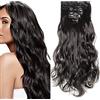 SEGO Extension Clip Capelli Ricci Mossi Hair Extensions Ondulate Sintetiche 8 Fasce Full Head 43cm 140g - Nero Naturale