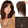 Elailite Hair Topper Donna Capelli Veri Clip in Silk Lace Marrone Scuro Protesi Toupee Toupet con Frangia Sottile (Handmade Base 8x11.5cm) 25cm 27g #2
