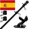 HORSE SECRET Kit di palo in alluminio nero 150 cm con supporto in acciaio inox a parete con anelli rotanti e bandiera spagnola