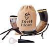 Divit Horn Divit Autentico corno vichingo, Corno per Bere, Apribottiglie (3 Pc. Set) | Autentico Birra Corno per Bere | Borsa sacco di iuta inclusa. (16 oz, Jarl, Polished)