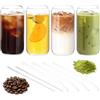 Hejo Set di 4 Bicchieri in Vetro per Caffè Freddo, 500 ml con Cannuccia | Bicchieri in Vetro Trasparente, Graziosi Bicchieri per Caffè Freddo, Matcha, Succhi di Frutta, Frullati, Domestico e Bar