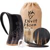 Divit Horn Divit Authentic Viking Horn | Il boccale da birra arcaico | Stile reale; bevi da un vero boccale di corno di bue (Thor | Polished)