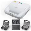 DESSINO -Sandwich 2 in 1, 2 set di piastre rimovibili antiaderenti e intercambiabili per toast,Panini,snack,facile da pulire, manico freddo al tatto, 750 W, bianco