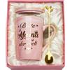 YIKILYLIFE Regalo per la mamma, regalo di compleanno per la mamma - Beste Mam-a der Mondo, idea regalo Mam-a, 400 ml, in marmo rosa, tazza per mamma con stampa dorata, con coperchio, cucchiaio, confezione regalo