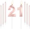 mciskin Candele per il 21° compleanno in oro rosa - Candela numero 21 per torta con set di candele lunghe e sottili, topper per torta in oro rosa per decorazioni di compleanno per ragazze, forniture