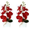 XIZHI Confezione da 2 orchidee artificiali con vaso, 25,4 cm, bonsai, fiori di seta, orchidea farfalla, con vaso, per matrimoni, ufficio, casa, centrotavola per interni (rosso)