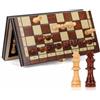 OOCOME Scacchiera magnetica in legno, 24 x 24 cm, portatile, pieghevole, set di scacchi per principianti, con 2 regine aggiuntive, regalo per bambini, familiari e amici