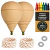 EVERGIFT Trottola in legno per bambini, confezione da 2 pezzi + 6 cere colorate + 2 rondelle | fatto a mano in Spagna con punta rotonda.