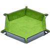 Cusdie Vassoio per dadi esagonale pieghevole, in pelle e velluto, per DND e giochi da tavolo (verde)