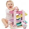Lehoo Castle Giocattoli Montessori 1 Anno, Rampa in Legno Unicorno per Bambina, Pista con 4 Roller, Gioco Educativo in Legno, Regalo Bambina 1 2 Anni