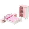 WANGCL 7 Pezzi Mobili per casa delle bambole Mobili per camera da letto Set per camera da letto Letto matrimoniale e accessori per biancheria da letto Mobili per bambole in legno massello