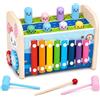 Liangding Giocattolo Montessori 4 in 1 in legno con xilofono, gioco a martello e acchiappa la talpa - gioco educativo per bambini 3 4 5 anni, sviluppa motricità fine, idea regalo per bambino e bambina