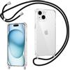 Coiwxmoi Cover per iPhone 14/iPhone 13 con Cordino, Custodia Trasparente con Regolabile Collana Ultra Sottile Antiurto AntiGraffio TPU Silicone Bumper Protettiva Case con Laccio Tracolla, Nero