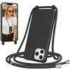 Jrkvniv Cover per iPhone 11 Pro con Cordino, Morbido TPU Silicone Case con Laccio Tracolla, Regolabile e Rimovibile, Antiurto AntiGraffio Case per iPhone 11 Pro, Nero