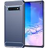 owlhold Cover per Samsung Galaxy S10, Custodia Spazzolata e Fibra di Carbonio Morbido Silicone TPU Slim Fit Case, Antiurto, Antigraffio, Antiscivolo, Protezione Grado Militare, Blu