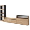Skraut Home | Mobile Soggiorno TV | Parete Attrezzata Soggiorno | 310x186x35cm | Per TV fino a 65 | Set di mobili | Stile moderno | Rovere e nero