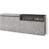 Skraut Home | Credenza, Mobile, Cucina | Madia, mobile ingresso | 200x75x35cm | 4 Porte | Camino elettrico | Stile moderno | Cemento