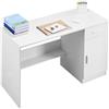 VEVOR Scrivania Piccola con Cassetto, Scrivania per Camera da Letto, Semplice Tavolo da Studio in Legno per Disegnare, Leggere, Tavolo da Lavoro Rettangolare con Ripiano Regolabile per Ufficio, Bianco