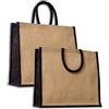 IPEA 2x Borsa in Juta Naturale con Manici in Neri per Shopping, Spesa e Tempo Libero - 2 Pezzi - Shopper in Vera Iuta - Tote Bag per Sera, Mare, Spiaggia, Uscite - Design Retrò Elegante - 38 x 35 cm