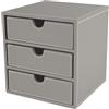 OSCO Cassettiera grigia a 3 cassetti in ecopelle, per piccoli oggetti, impilabile, contenitore Lego, contenitore per trucchi, portagioie, organizer per cancelleria, dimensioni non A4, 18,2 x 17 x 17