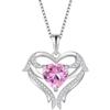 FJ Collana Ala d'Angelo Cuore in Argento Sterling 925 Collane con Ciondolo Tormalina Rosa Ottobre Pietre Portafortuna Gioielli Regalo per Donna